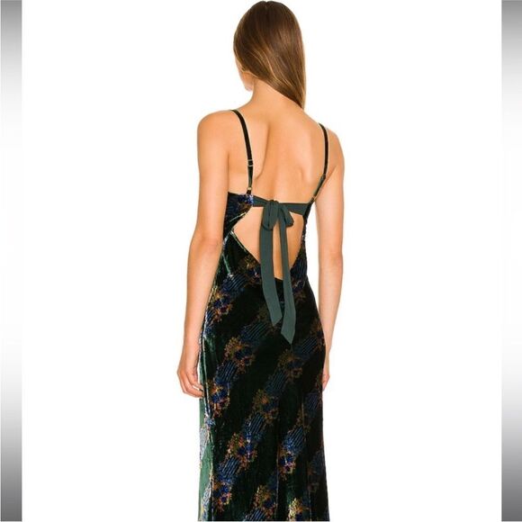 NWT Free People X REVOLVE Juliet Velvet Printed Maxi Dress in Emerald Combo-Q8 - Picture 2 of 8